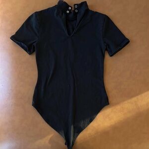 Chic Black Bodysuit with Button Detail